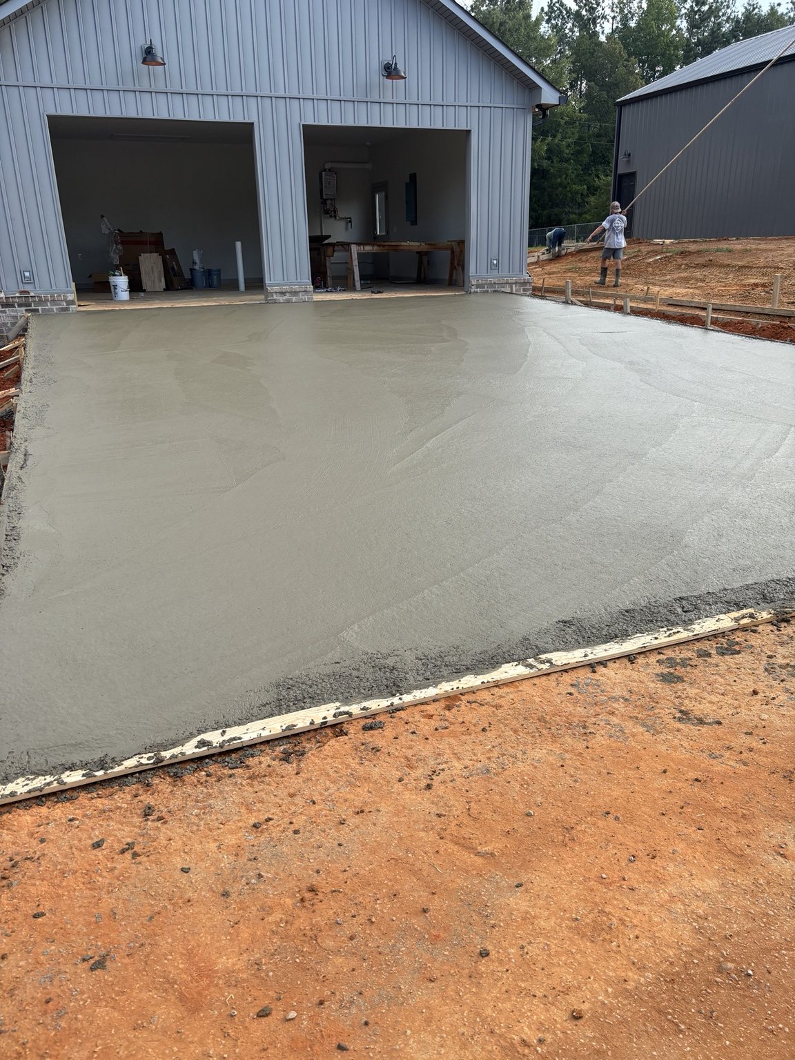 Freshly finished concrete slab